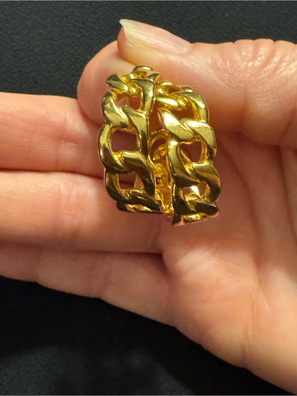 Gold Tone Chunky Curb Link Half Hoop Earrings